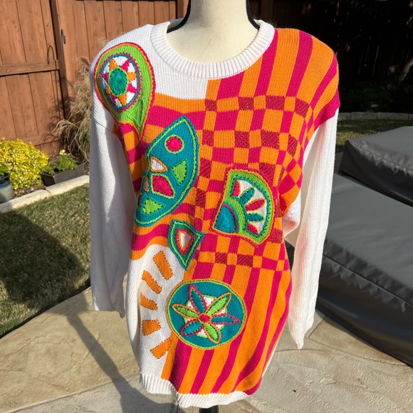 Vintage 80s Colorful Sweater Ladies Size Medium - Picture 2 of 7